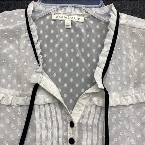 Vintage DANIEL RAINN - Sleeveless Pink Swiss Dot Sheer Boho Top with Ribbon Tie - Picture 5 of 10